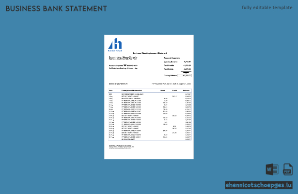 Beispiel eines Kontoauszugs für ein Geschäftskonto der Samoa Bank of Hawaii (Word- und PDF-Datei)